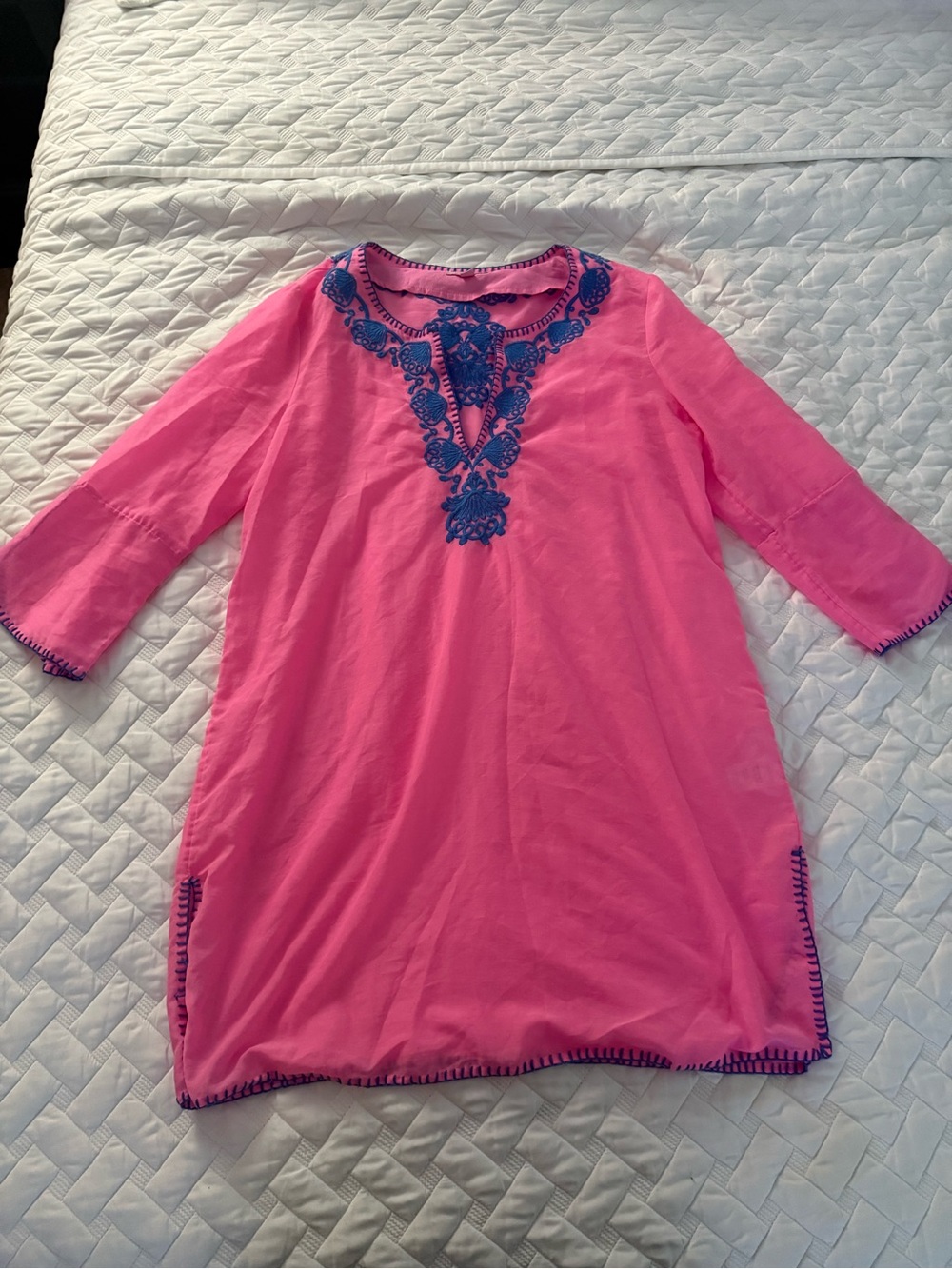 Lilly Pulitzer Pink Swim Coverup with Blue Embroidery